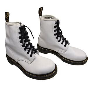 Doc Martens Women's 1460 8-Eye Lace-Up Combat Boot in White Leather, US 7, EU 38